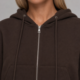 Off-Court Zip Hoodie in Pecan Brown, zip and hood detail