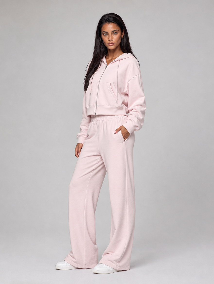 Off-Court Wide Sweatpants in Soft Pink, full length