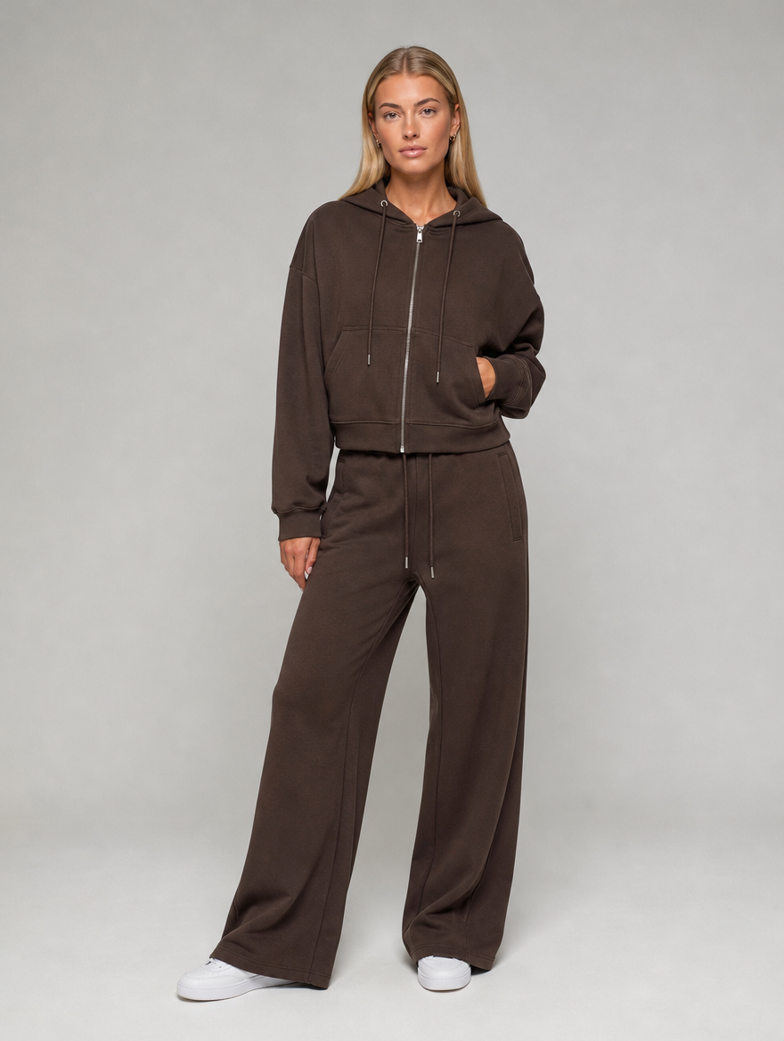 Off-Court Zip Hoodie in Pecan Brown, full length