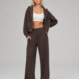 Off-Court Zip Hoodie in Pecan Brown, worn open