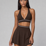 Court Skort in Pecan Brown with the Court Halter Bra